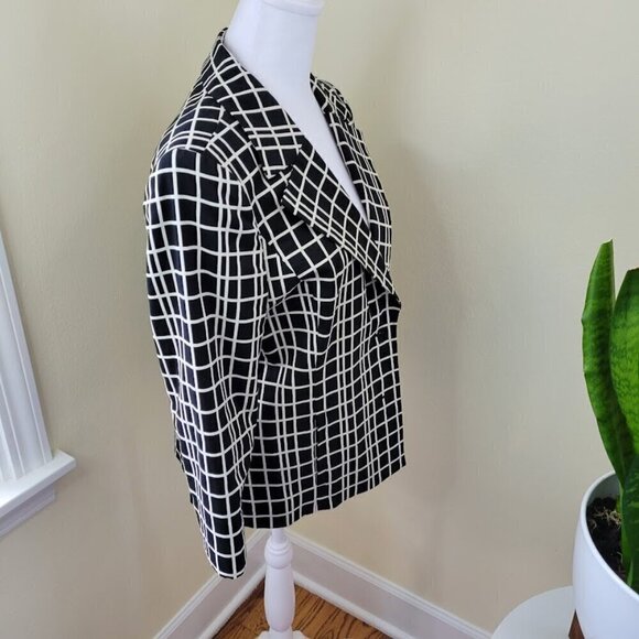 Classiques Entier Black White Pattern Blazer SZ M Two Button Cotton Blend Jacket - Picture 6 of 12